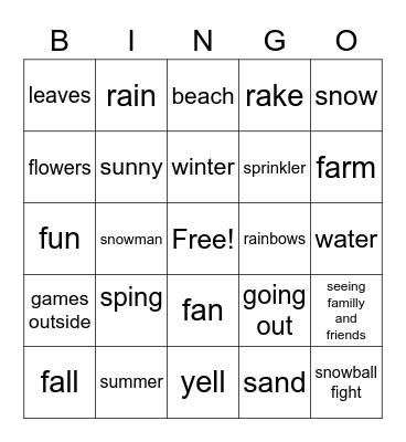 seasons Bingo Card