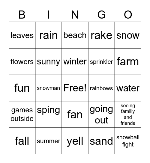 seasons Bingo Card