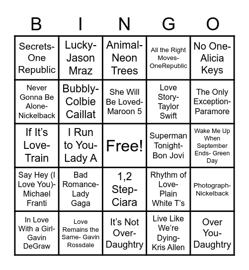 2005-2010 Hits! Bingo Card