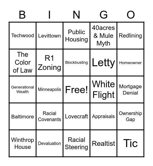 Lovecraft - Homeownership Bingo Card