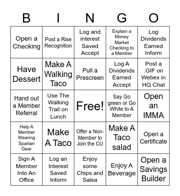 Food Friday Bingo Card