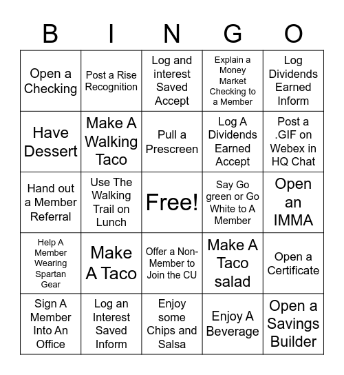 Food Friday Bingo Card