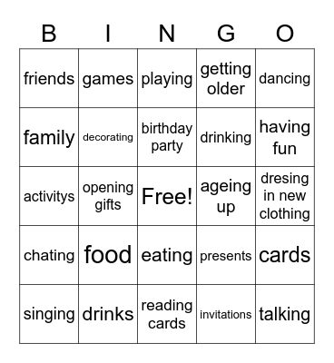 birthdays Bingo Card
