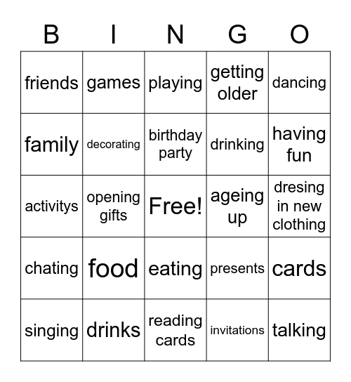birthdays Bingo Card