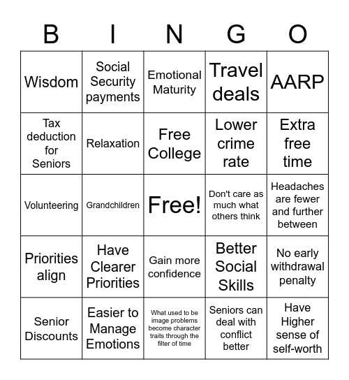 POSITIVE ASPECTS OF AGING Bingo Card