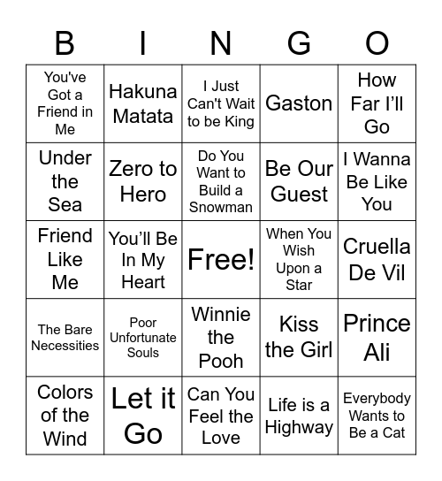 SES Music Bingo Card
