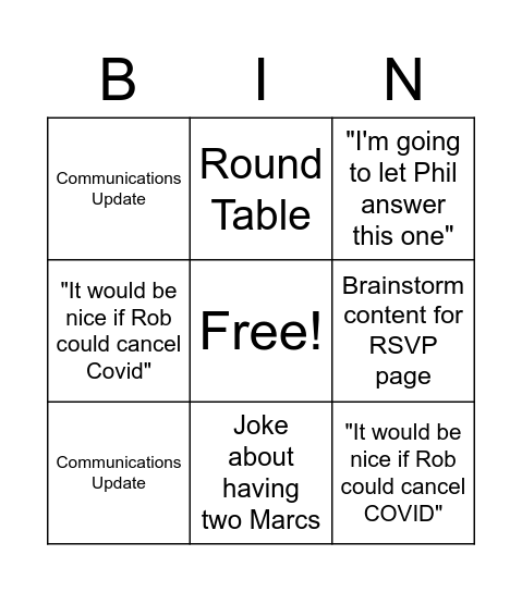 Grad Celebration Committee Bingo Card