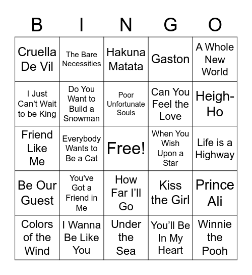 SES Music Bingo Card