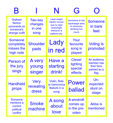 Eurovision Bingo Card