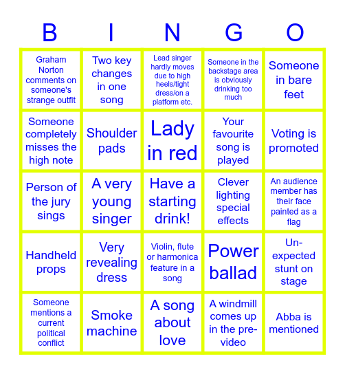 Eurovision Bingo Card