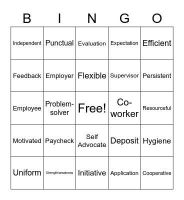 Employment Vocabulary Bingo Card