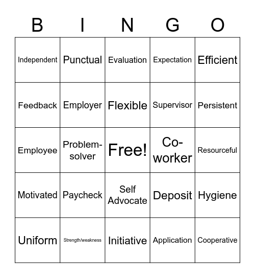 Employment Vocabulary Bingo Card