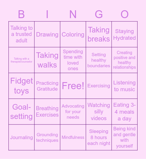 Self-Care Bingo Card