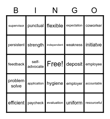 Employment Bingo Card