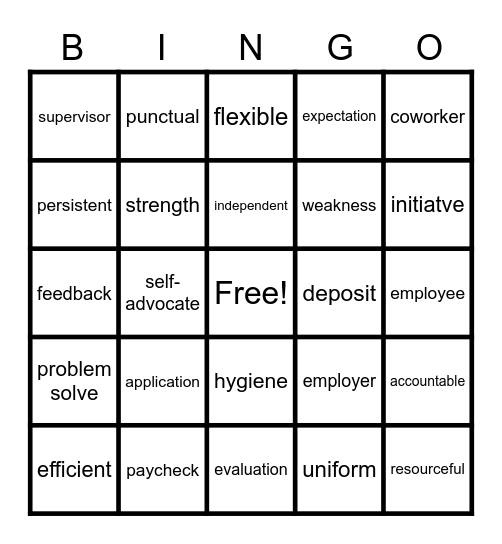 Employment Bingo Card