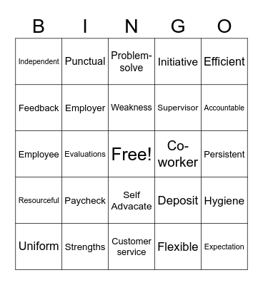 Employment Vocabulary Bingo Card