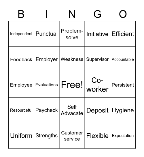 Employment Vocabulary Bingo Card