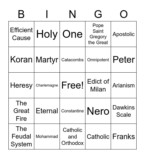 Theology 4 Bingo Card