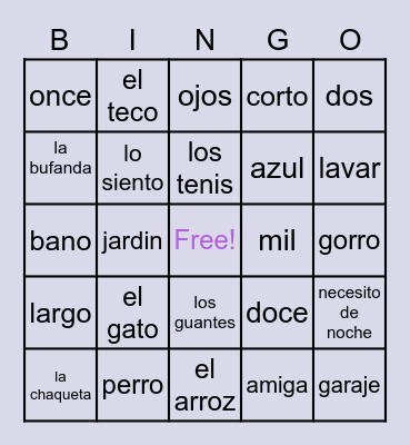 spanish bingo Card