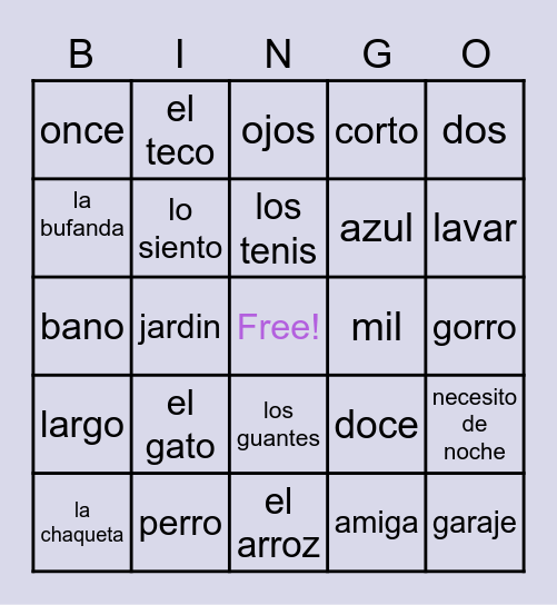 spanish bingo Card