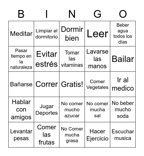 Vida Sana Bingo Card