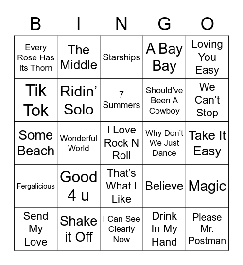 Music Bingo 98 Bingo Card