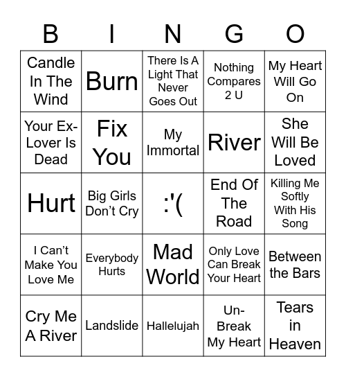 Sad Girl Bingo - Vintage Sad Tracks Bingo Card