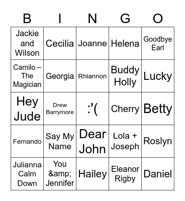 Sad Girl Bingo - Name Game Bingo Card
