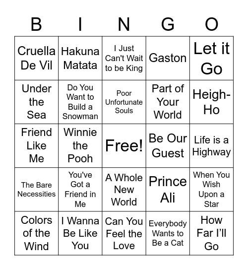 SES Music Bingo Card