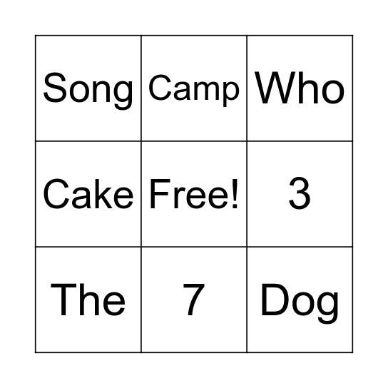 Zingo! Bingo Card