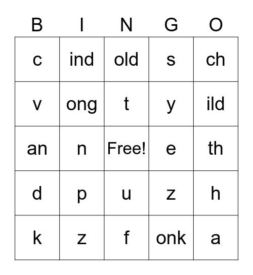 Sound Bingo Card