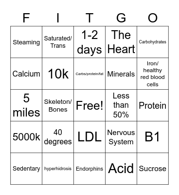 FITGO Bingo Card