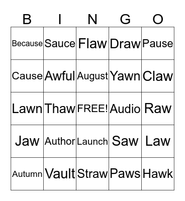 Au/ Aw Bingo Card