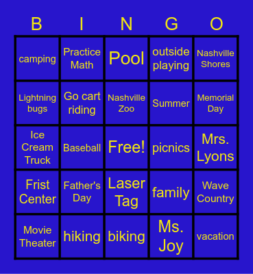 Summer Here We Come!! Bingo Card