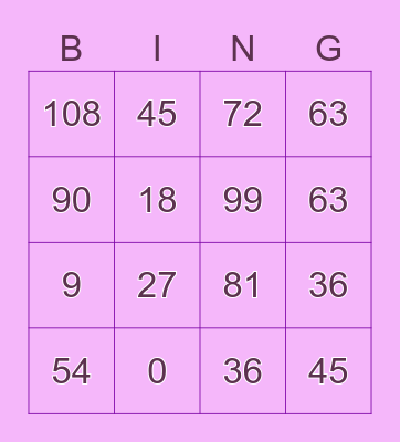 9's Multiplication Bingo Card