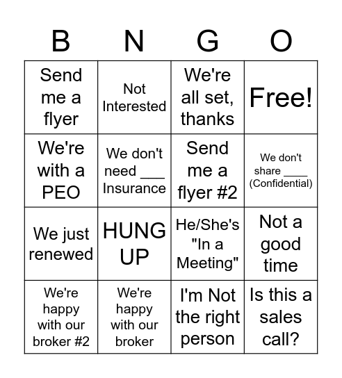 BKS Cold-Calling BNGO Bingo Card