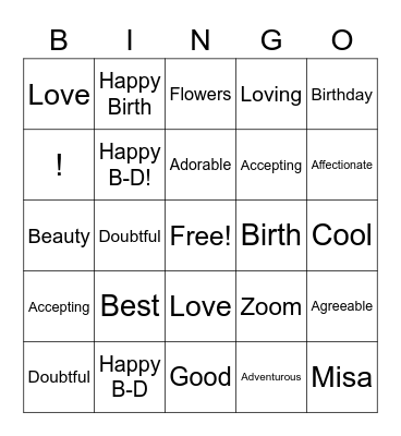 Happy Birthday Misa Bingo Card