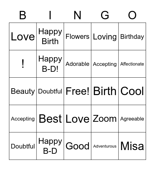 Happy Birthday Misa Bingo Card