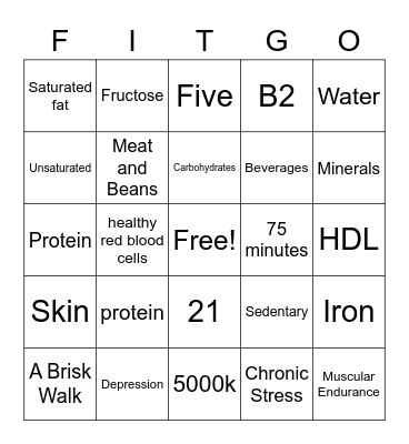 Health and Wellness Bingo Card