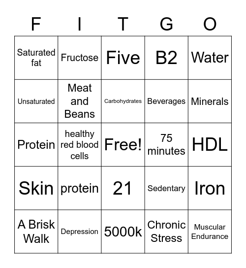 Health and Wellness Bingo Card