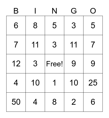 Division 2 and 3 Bingo Card