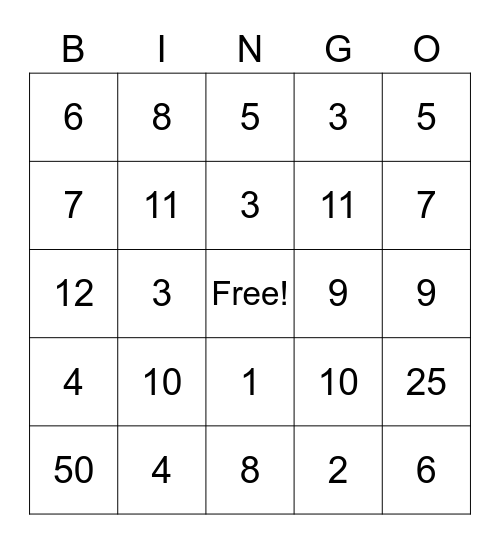 Division 2 and 3 Bingo Card