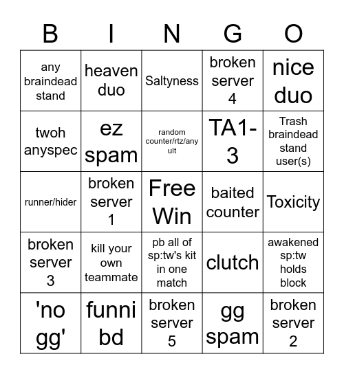 2v2s Bingo! Bingo Card