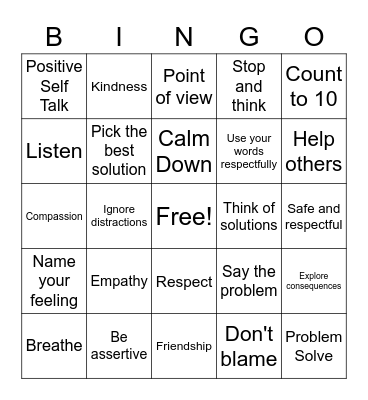 Second Step Bingo Card