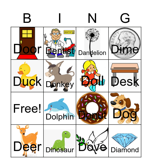 Letter D Bingo Card