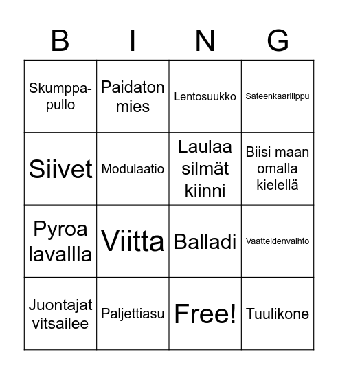 Eurovision 2021 Bingo Card