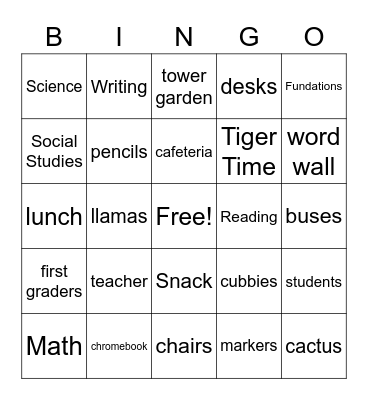 School Things Bingo Card