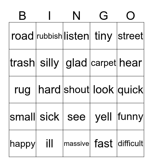 Synonyms Bingo Card