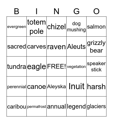 Alaskan Tundra Vocabulary Bingo Card