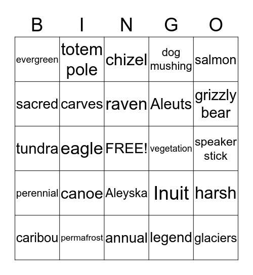 Alaskan Tundra Vocabulary Bingo Card